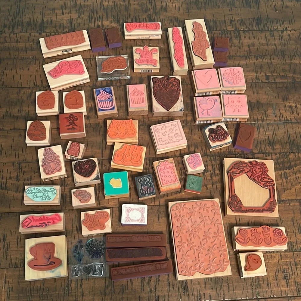 48 Rubber Stamps: Various Themes, Sayings & Florals